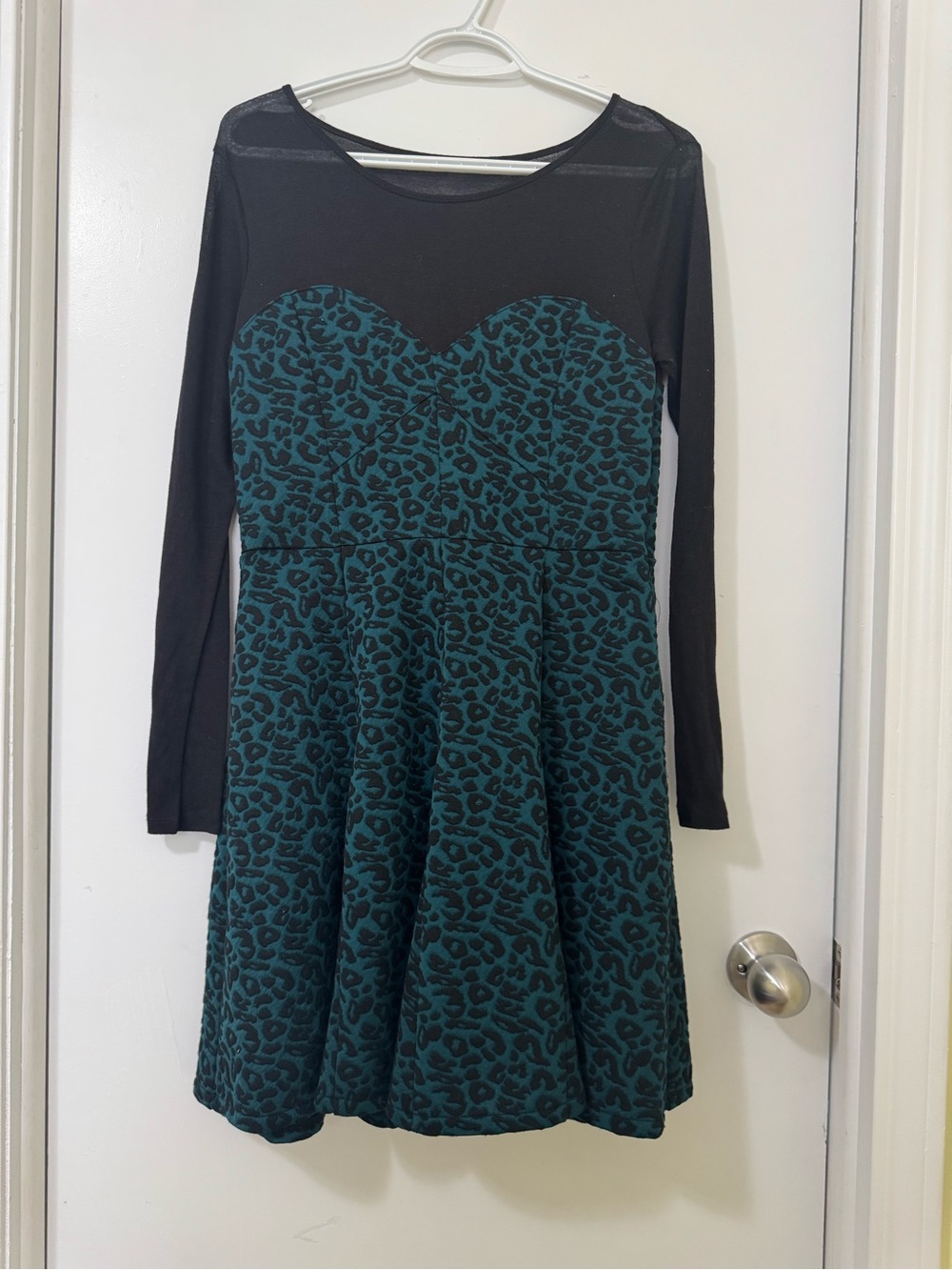 Dynamite Teal and Black Leopard-Print Dress